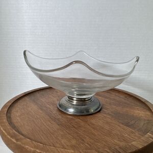 VTG Retro-Square Glass Footed Bowl w/ Silver Base, Excellent Condition
